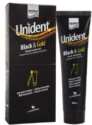 Intermed Unident Black & Gold Toothpaste Λευκαντική Οδοντόπαστα Μαύρη Χρώση Ειδικά Σχεδιασμένη για Καθημερινή Χρήση 100ml 146