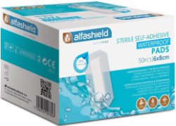 Alfashield Sterile Self Adhesive Waterproof Pads Αδιάβροχα Αποστειρωμένα Αυτοκόλλητα Επιθέματα 6x8cm 50τμχ 162