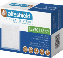 AlfaShield Alfa Gauze Sterile 15cmx30cm Γάζα Αποστειρωμένη 12τμχ 40