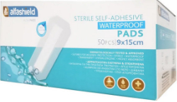 Alfashield Sterile Self Adhesive Waterproof Pads Αδιάβροχα Αποστειρωμένα Αυτοκόλλητα Επιθέματα 9x15cm 50τμχ 171