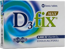 UniPharma D3 fix Max 4000iu Vitamin D3 Συμπλήρωμα Διατροφής Βιταμίνης D3 για Υγεία Οστών Δοντιών 60tabs 30