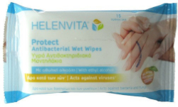 Helenvita Protect Antibacterial Wet Wipes Υγρά Αντιβακτηριδιακά  Μαντηλάκια 15τμχ 35