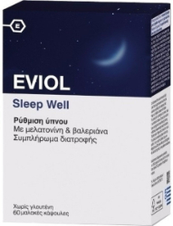 Eviol Sleep Well Συμπλήρωμα Διατροφής με Μελατονίνη & Βαλεριάνα για τη Ρύθμιση του Ύπνου 60softcaps 60