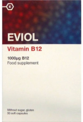 Eviol Vitamin B12 1000mg Συμπλήρωμα Διατροφής για τη Καλή Λειτουργία του Νευρικού Συστήματος 30soft.caps 70