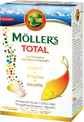 Moller's Total Omega 3 Vitamins Minerals Ολοκληρωμένο Συμπλήρωμα Διατροφής Ωμέγα 3 Βιταμινών & Μετάλλων 28caps+28tabs 72