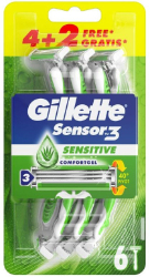Gillette Sensor 3 Sensitive Ξυραφάκια Μιας Χρήσης 6τμχ