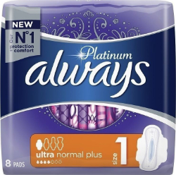 Always Platinum Ultra Normal Plus with Wings Size 1 Σερβιέτες με Φτερά 8τμχ 80