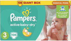 Pampers Active Baby Dry No3 Giant Box Πάνες Βρεφικές 108τμχ