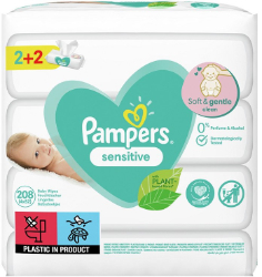 Pampers 2+2 Sensitive Baby Wipes 4x52τμχ