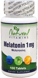 Natural Vitamins Melatonin 1mg Συμπλήρωμα Διατροφής Μελατονίνης για την Αντιμετώπιση της Αϋπνίας 100tabs 180
