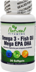 Natural Vitamins Omega 3 Fish Oil 1000mg Mega EPA DHA Συμπλήρωμα Διατροφής 30softgels 66