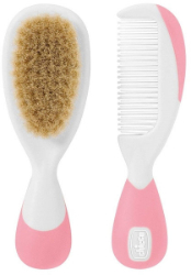 Chicco Baby Moments Brush and Comb Βρεφική Βούρτσα Χτένα Από Φυσική Τρίχα Ρόζ 0m+ 2τμχ 120