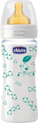 Chicco Natural Glass Baby Bottle Latex Teat 0m+ Birds 240ml