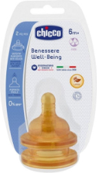 Chicco Well Being Rubber Baby Bottle Nipple 6m+ 2τμχ