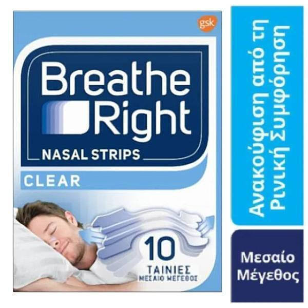 Breath Right Clear Διάφανες Ρινικές Ταινίες Μεσαίο Μέγεθος 10τμχ 44
